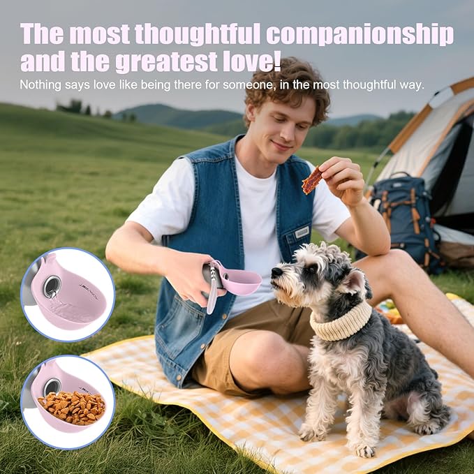 Portable Dog Water Bottle 10oz Stainless Steel Travel Dog Water Dispenser with Bowl No-Spill Puppy Water Bottle for Walking Hiking Small Dog Water Bottle, Includes Waste Bag Holder