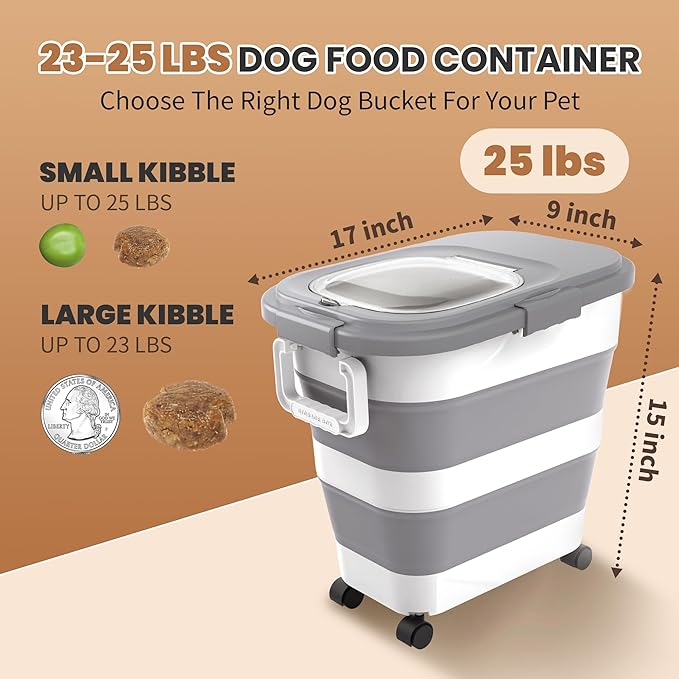 DDMOMMY 23-25 Lbs Airtight Dog Food Storage Container,Collapsible Pet food storage Container,All-in-One Cat Food Container Set with Scoops,Can Covers & Can Opener Spoons,Small Bin and Waste Bags
