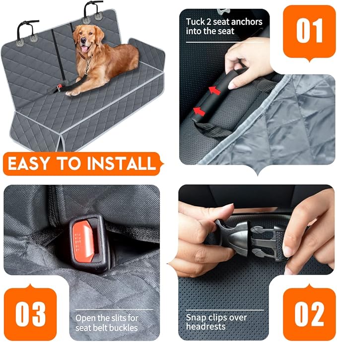 Yuntec Dog Car Cover for Back Seat Pet Protector Waterproof Bench Car Seat Cover, Nonslip Rear Seat Cover fits Middle Armrest for Most Cars Trucks SUVs - Grey