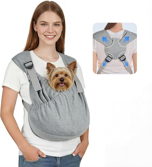 Supet Dog Sling Carrier, Hands Free Adjustable Puppy Pouch Carrier, Soft Wearable Pet Front Bag for Dachshund & Teacup Dogs, Anti-Anxiety Chest Carrier with Back Pain Relief (Grey, Regular)