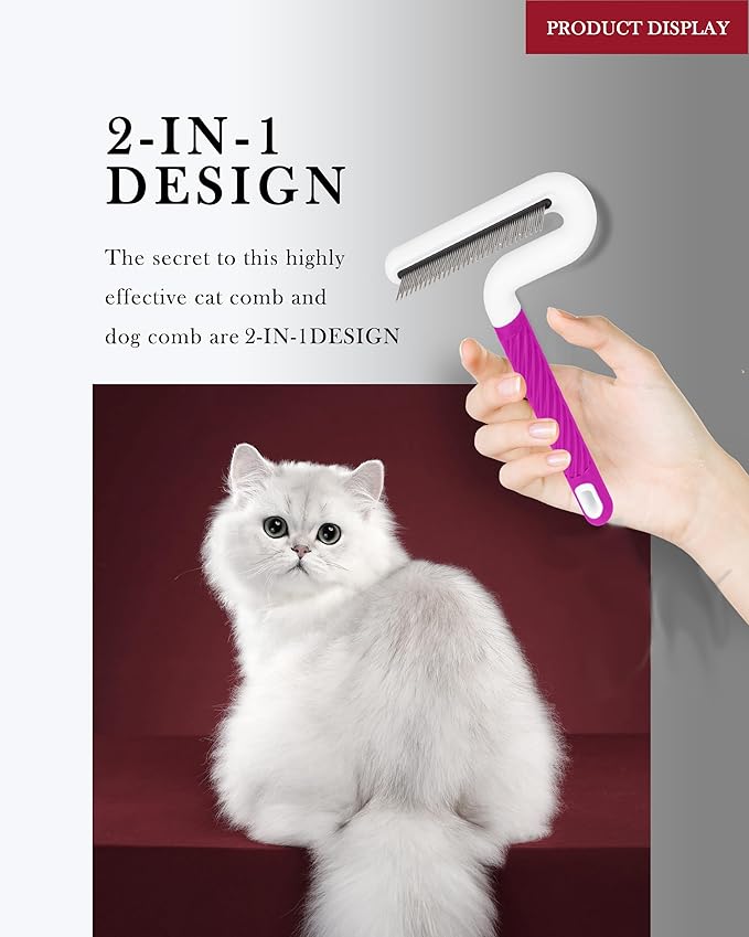 TailGurus Pet Flea Comb for Dogs & Cats - Grooming Tool with Long & Short Steel Teeth, Safely Removes Tangles and Knots, Gentle Detangling Brush for Pet Hair (TG2044)
