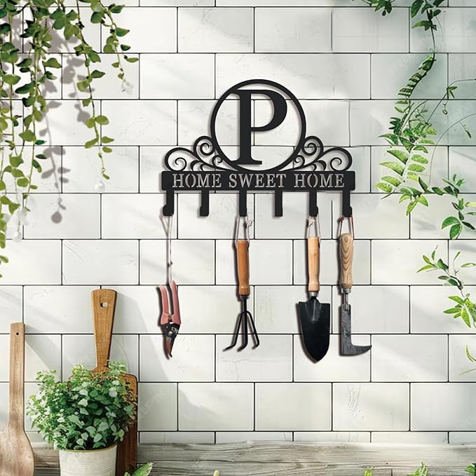 Metal Letter P Key Holder for Wall, Monogram Coat Rack Wall Mount, Key Hooks Perfect for Bathroom, Living Room, Kitchen, Office Ideal Wedding, Anniversary, Housewarming Gift (P)