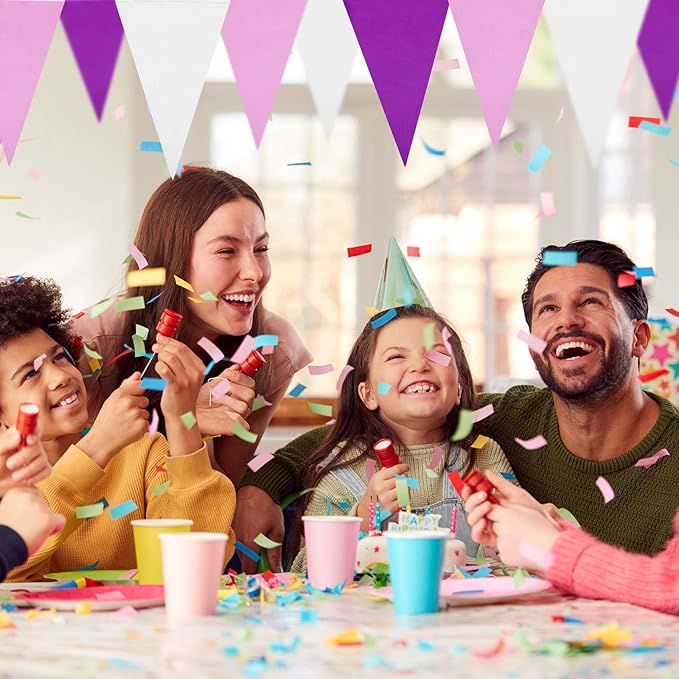 Preboun 164 Feet Pastel Pennant Banner Bunting Pennant Banner Garland 120 Pcs Pastel Triangle Flags on a String for Baby Shower Birthday Graduation Wedding Hanging Decorations(Purple)