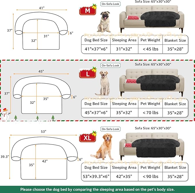 GGIB Calming Dog Bed Christmas Throw Blanket Fluffy Plush Dog Mat Furniture Protector Decoration Holiday Throw for Sofa Couch Cover for Large Medium Small Dogs Cats (Large, Dark Grey)