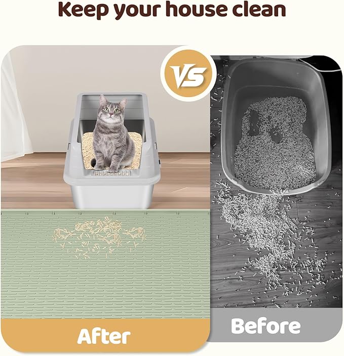 Bartuke Cat Litter Mat, XL Extra Large 57" x 40" Silicone Mat Litter Trapping Mat for Scatter Control, Soft on Kitty Paws, Easy to Clean (Green)