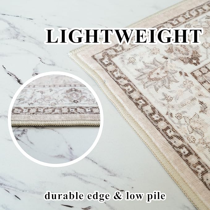 6ft Square Living Room Area Rug: Washable Oriental 6x6 Rugs for Bedroom Dining Room Non-Slip Entryway Kitchen Nursery CarpetWater Resistant Light Weight Floor Mat for Bathroom Laundry Room(6x6,Beige)