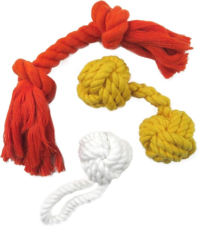 Pet Passion Brady The Rope Tug Toy 3-Pack Organic Cotton Dog Rope Pull Toys for All Pet Breeds, Halloween, One Size