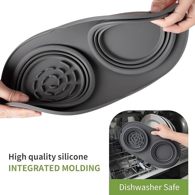 Puppy Dog Bowl,Travel Bowls Dog Food Bowls&Dog Water Bowls,No Spills,Collapsible Double Bowl,Suitable for Small and Medium Sized Dogs(Dark Grey)