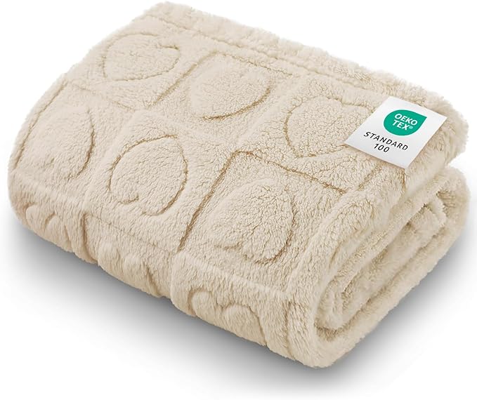 Luciphia Small Dog Blanket Washable Pet Bed Cover Soft Fluffy Puppy Blanket with Premium Fleece 300GSM Cozy Calming Cat Blankets for Indoor Cats Beige 57x40 inch