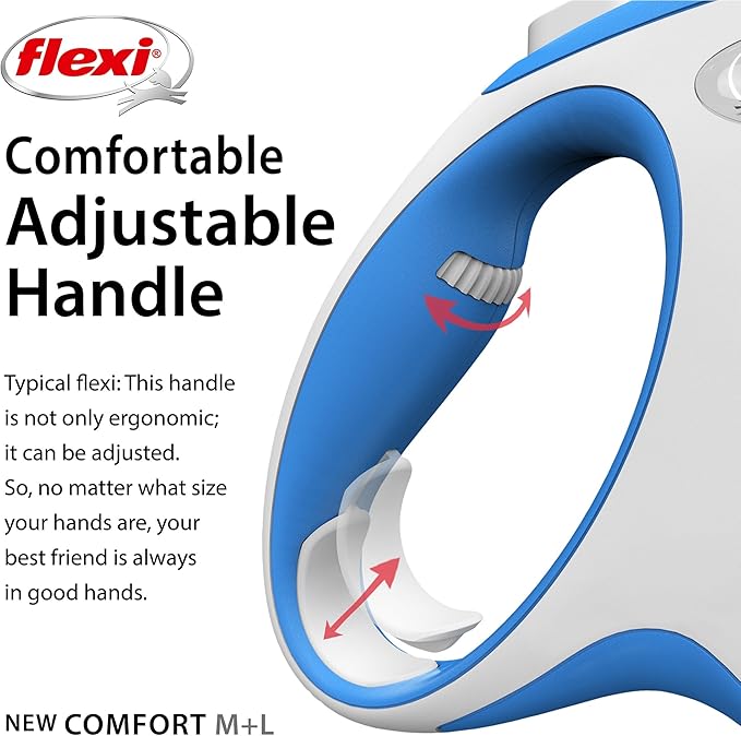 FLEXI New Comfort Tape Retractable Dog Leashes for Medium Dogs Upto 55 lbs. – 16 ft., Blue | Tangle Free Pet Walking Leash with One-Handed Brake, Pause, Lock|German Quality Product