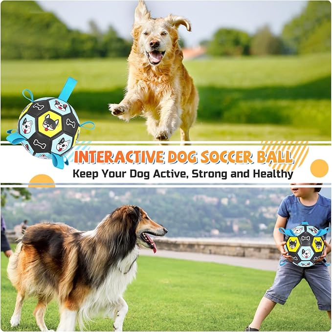 ZestPulse Dog Toy Soccer Ball with Straps, Herding Ball for Dogs, Outdoor Interactive Dog Toy, Dog Fetch Toy, Ideal for Medium & Large Dogs, Great Puppy Birthday (6 Inch)