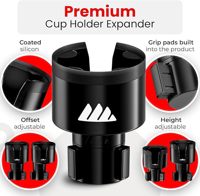 [Upgraded] Integral Ultimate Car Cup Holder Expander - Adjustable Base - Organizer & Expander for Vehicles - Compatible with Mugs, Yeti 14/24/36/46oz, Rambler, Hydro Flasks 32/40oz, 3.4"-4.0" Bottles