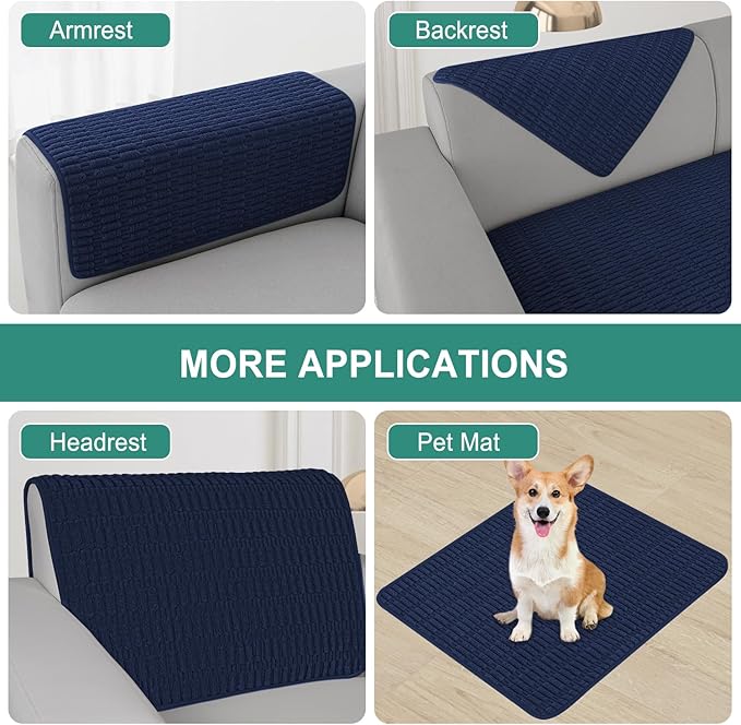 Foxdecor Couch Arm Covers Sofa Arm Cover, Arm Chair Covers Set of 2, Non-Slip Chair Arm Covers, Arm Rest Cover for Sofa, Armchair Slipcovers Couch Protector. (Dark Blue 30x30 inch)