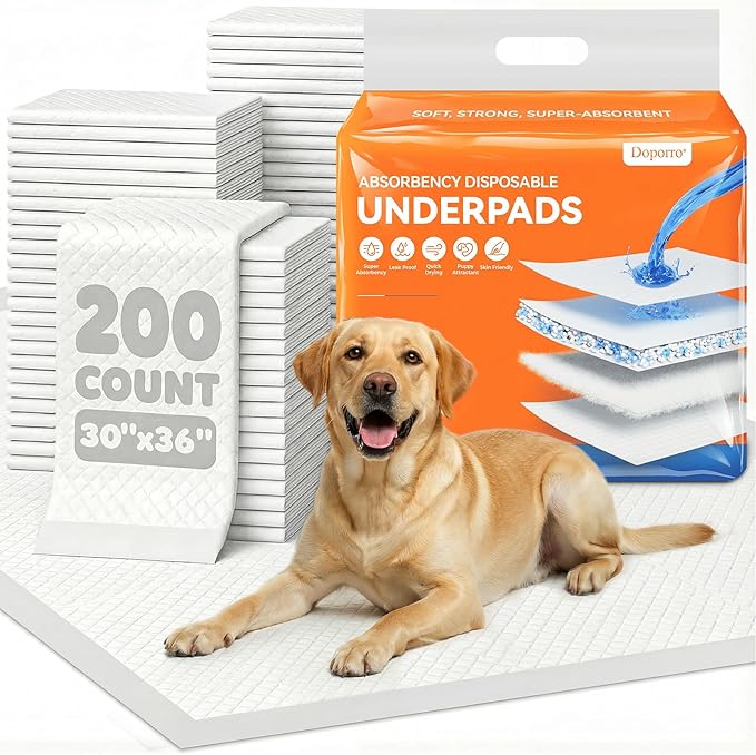 200 Count Puppy Pads Extra Large 36x30 with Adhesive Tapes, Super Absorbent Disposable Dog Pee Pads, Leakproof 6-Layer Pet Training Pads for Large Dogs, Furniture & Floor Protection