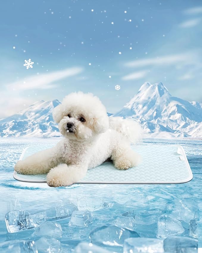 TIMSUNBER Dog Cooling Mat - Instant Cooling Pet Bed for Dogs & Cats, 6-12°F Drop, Non-Toxic & Machine Washable, Anti-Slip Bottom, Cool Mat for Indoor & Travel Use Light Blue 28" x 22"