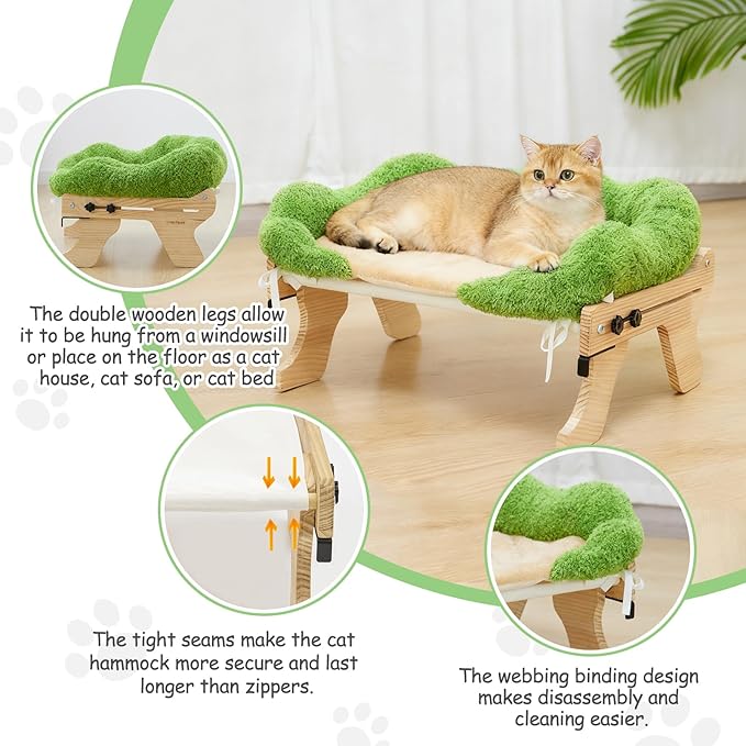 Woochpet cat Window Perch for Indoor Cats Large Window Hammock with Washable Cover Suitable for All Seasons cat Window Bed for Adults Cats and Kittens(Plant Green)