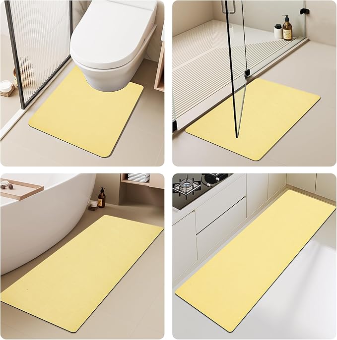Toilet Rug, Thin Toilet Rugs U Shaped Washable Non Slip Absorbent Quick Dry Low Pile Toilet Mat, 20"x24" U Shape Light Yellow