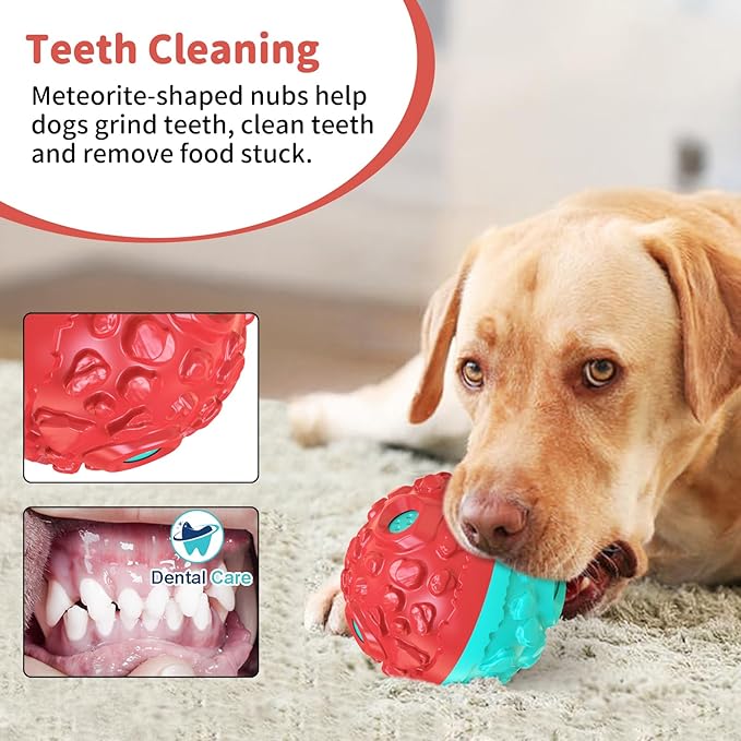 JoyBruko Dog Ball for Aggressive Chewers - Interactive Dog Toy Giggle Balls Fun Squeaky Sound to Keep Them Busy, Durable for Small Medium Large Breeds, Rubber Chew Toys, As Seen on TV, Blue & Red