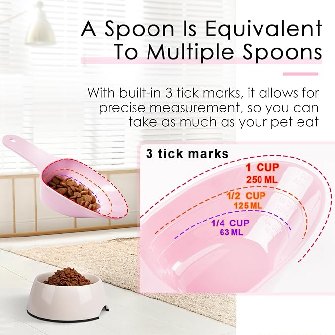 FURMYLOVE Dog Food Scoop-Melamine Pet Food Measuring Cup - 1 Cup 1/2 Cup 1/4 Cup Dog Cat Bird and Rabbit Food Feeding Scoop Dishwasher Safe - Pink