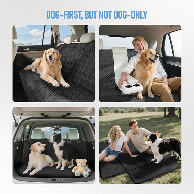Dog Car Seat Cover for Back Seat, 61inch Waterproof Bench Car Seat Cover, Scratch-Resistant Pet Rear Seat Protector, Armrest & Split Seat Compatible, Fits Full-Size Truck/SUV, Easy to Clean-Black