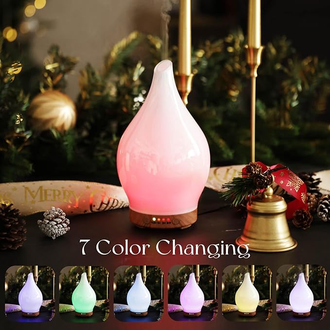 Porseme 150ml Essential Oil Diffuser Glass Color Changing Aroma Air Diffusers Aromatherapy Ultrasonic Cool Mist Humidifier 6 Running Hours Waterless Auto-Off for Sleeping Yoga Office Spa (White Jade)