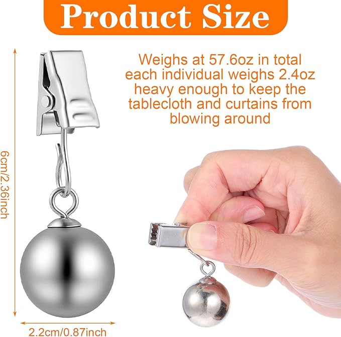 18 Pack Outdoor Curtain Weights, Heavy Duty Drapery Weights for Patio Pergola Cabana Gazebo, Stainless Steel Clips for Fixing Garden Flag, Shower Curtains, Tablecloth