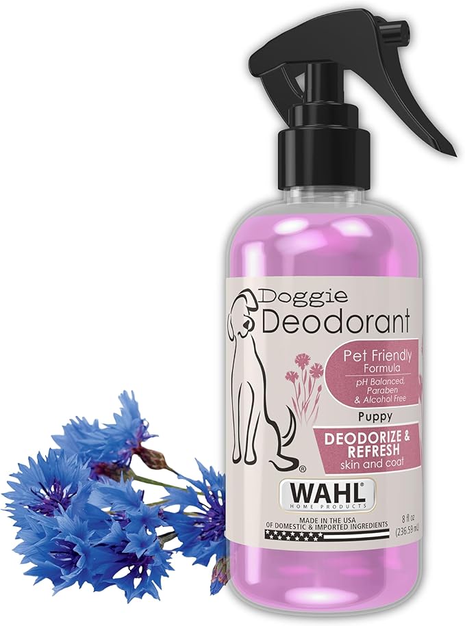 Wahl USA Cornflower Scented Pet Deodorant Spray for All Dogs & Cats – Clean Fresh Smell Refreshes & Deodorizes – 8 oz - Model 820009A