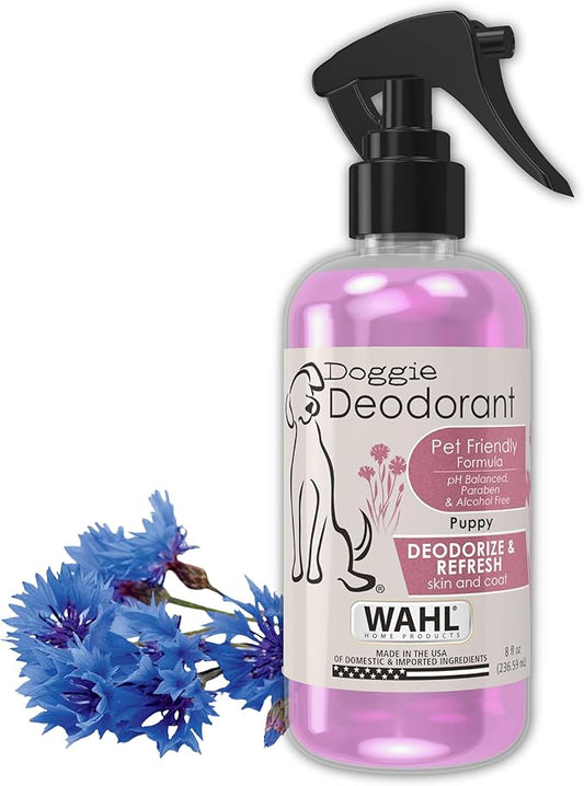 Wahl USA Cornflower Scented Pet Deodorant Spray for All Dogs & Cats – Clean Fresh Smell Refreshes & Deodorizes – 8 oz - Model 820009A