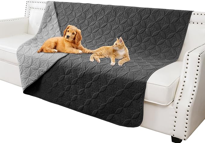 Waterproof Dog Blanket, 68x82 inches Pet Couch Covers for Sofa, Bed Furniture Protector from Dogs Washable and Reversible-Black+Darkgrey