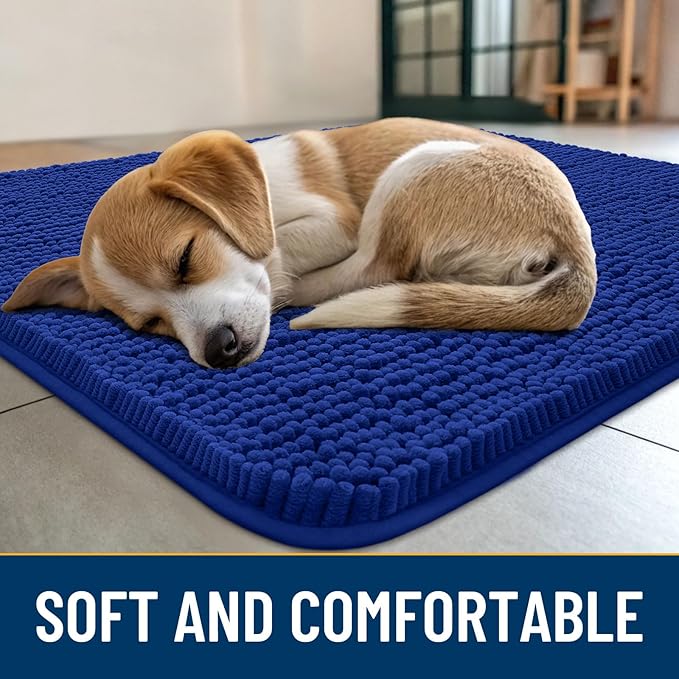Smiry Dog Door Mat for Muddy Paws 48x30, Absorbs Moisture and Dirt Doormat, Non-Slip Washable Quick Dry Chenille Front Door Mat Indoor Entrance, Entryway Carpet for Inside Floor, Royal Blue