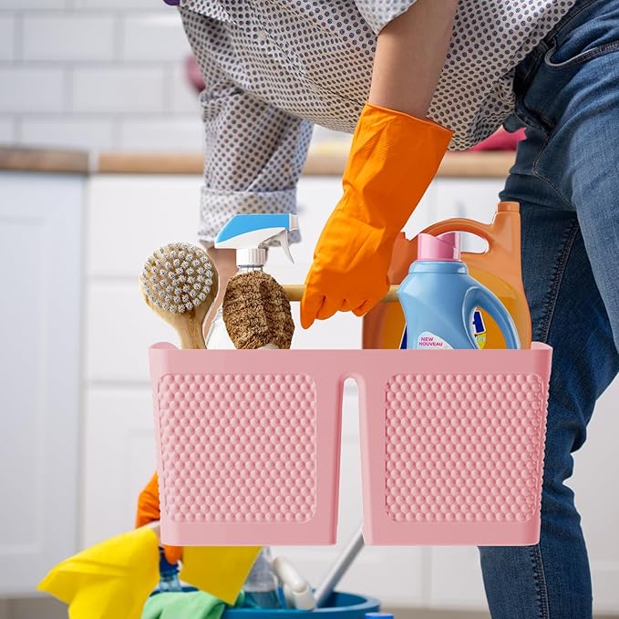 Xuhdukc Shower Caddy Portable and Cleaning Caddy Organizer for Bathroom, Kitchen, Toiletries Storage ，Caddy organizer with handle, Rust-Resistant, Durable Material (Pink, 9.36" L×7.73" W×7.24" H)