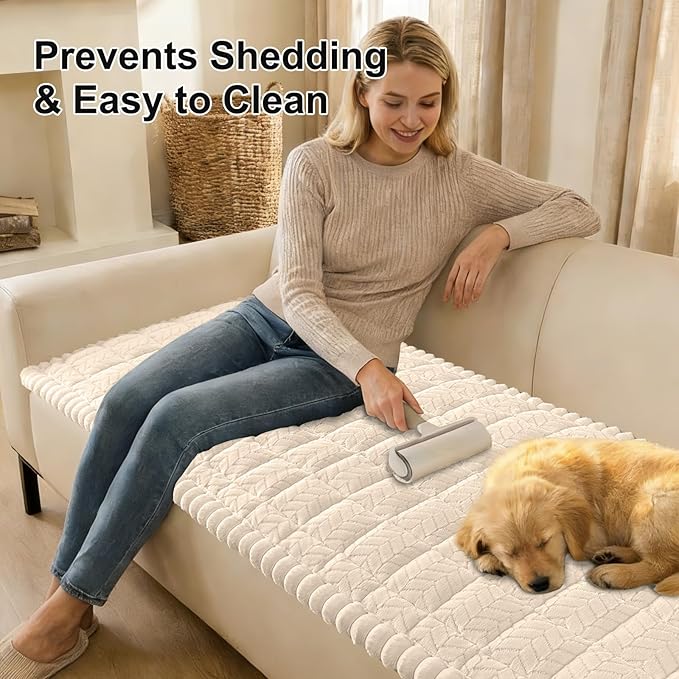 Smiry Non Slip Couch Covers for Dogs, Fuzzy Pet Couch Covers for 3 Cushion Sofa Pet Friendly, Soft Sofa Slipcovers Cushion Furniture Protector Washable (Apricot, 35.4" x 70.9")