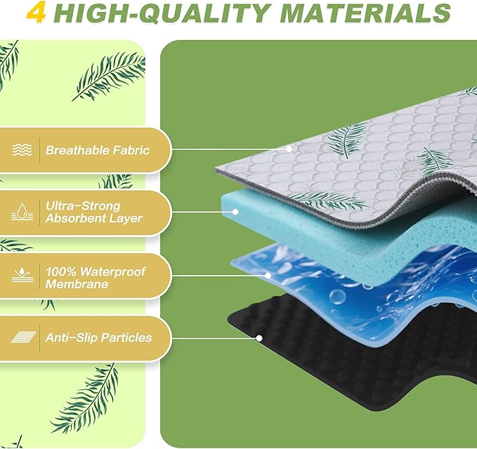 Washable Pee Pads for Dogs, 2Pack Reusable Puppy Pads, Super Absorbent & Leakproof Dog Pads, Anti-Slip Dog Pee Pads for Puppy Training & Incontinence, Leaf Pattern 36"x41"
