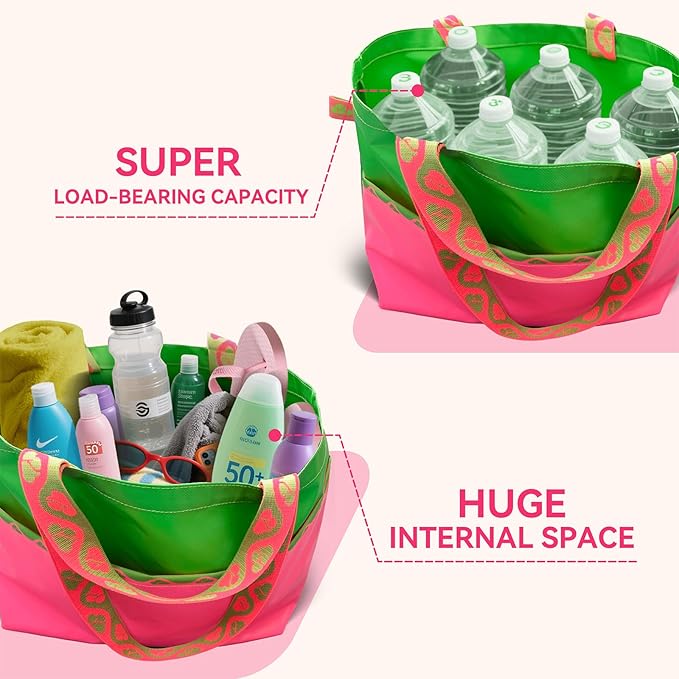 Extra Large Tote Bag Foldable Waterproof Summer Beach Bag for Women Men, Dual Handles, for Swim Gym Camping Shopping