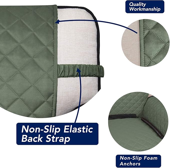 PureFit Reversible Quilted Sofa Cover, Water Resistant Slipcover Furniture Protector, Washable Couch Cover with Non Slip and Elastic Straps for Kids, Dogs, Pets (Sofa, Greyish Green/Beige)