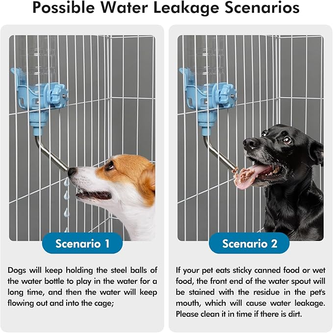 Vannon Dog Water Dispenser for Cage, 20oz Auto Feeding Crate Water Bottle for Dogs, Cats & Rabbits, Pet Nozzle Diameter: 12mm, BPA Free, Blue