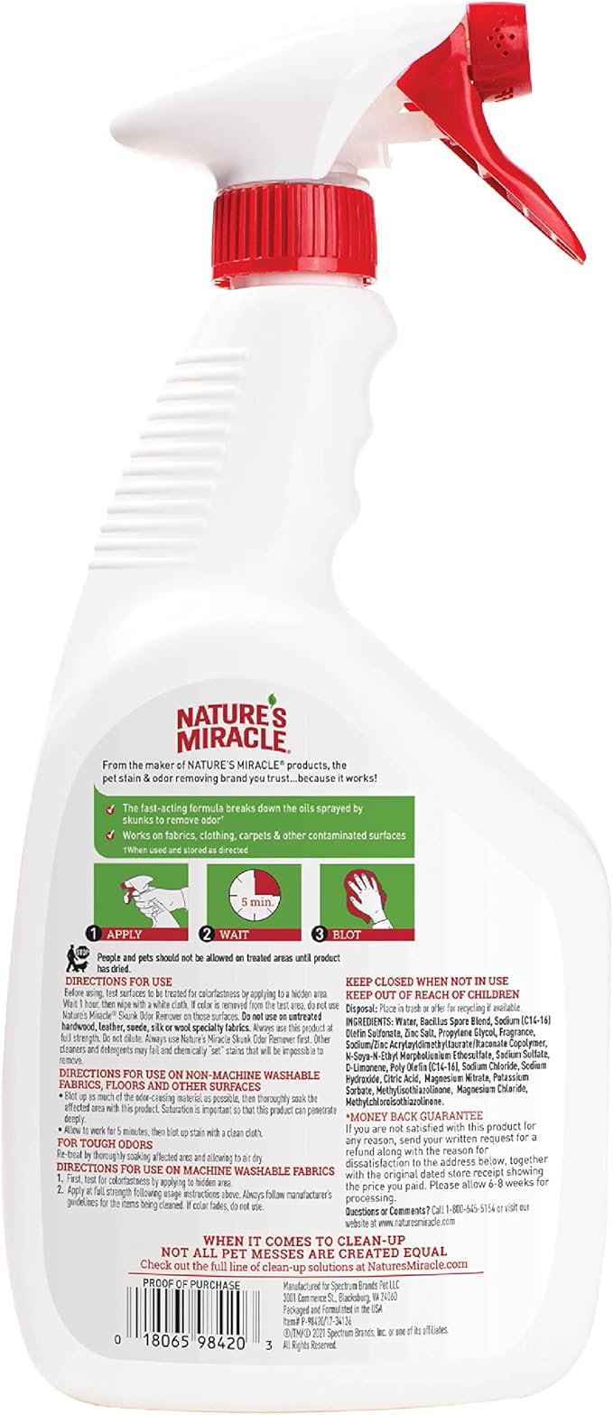 Nature's Miracle Skunk Odor Remover Citrus Scent 32 Oz, Odor Neutralizing Formula (Pack of 2)
