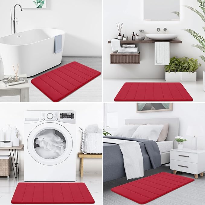 Buganda Memory Foam Bath Mat, 24" x 16", Ultra Soft and Non-Slip Bathroom Rugs, Water Absorbent and Machine Washable Bath Rug for Bathroom, Shower, and Tub, Red