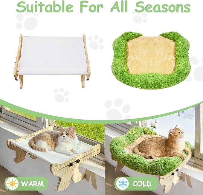 Woochpet cat Window Perch for Indoor Cats Large Window Hammock with Washable Cover Suitable for All Seasons cat Window Bed for Adults Cats and Kittens(Plant Green)