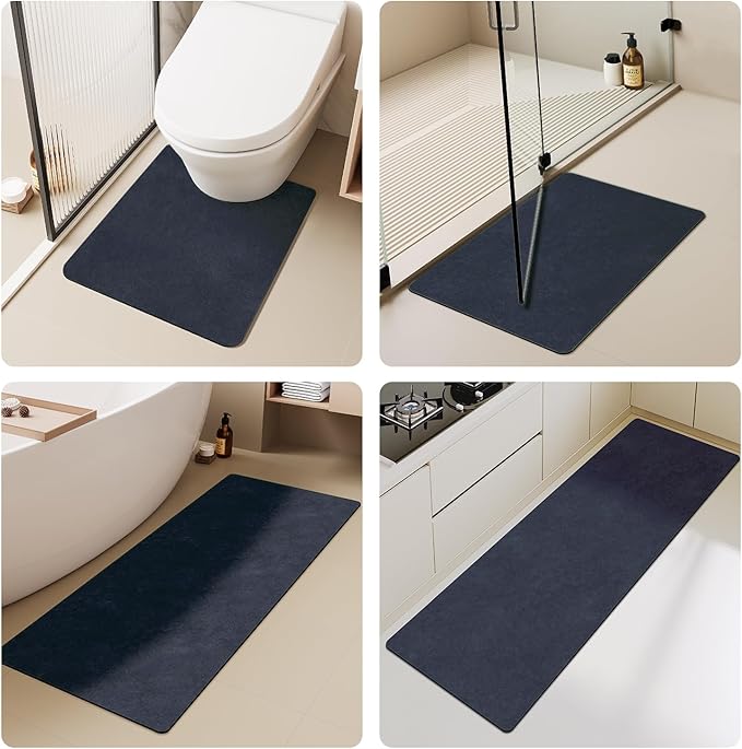Toilet Rug, Thin Toilet Rugs U Shaped Washable Non Slip Absorbent Quick Dry Low Pile Toilet Mat, 20"x24" U Shape Navy Blue
