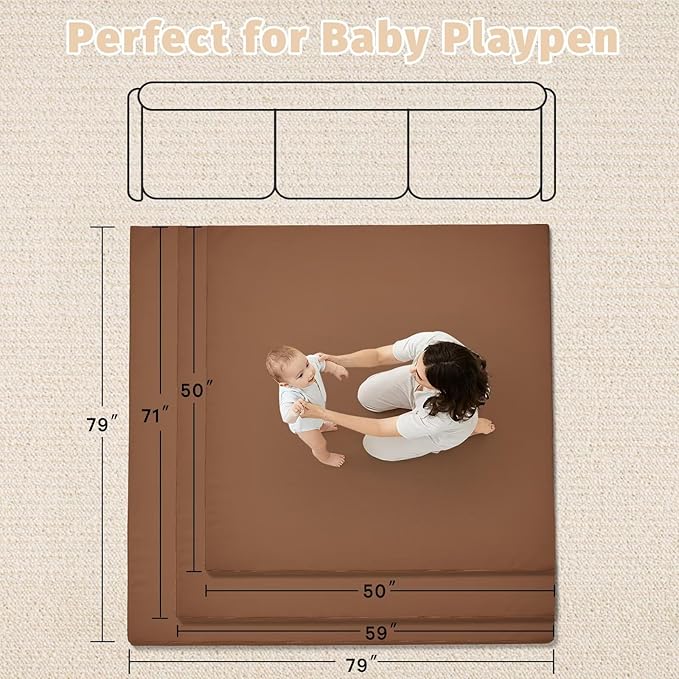 Waterproof Baby Play Mat for Floor 1.3" Thick Memory Foam 47 * 47 Cushion Playpen Playmat Tummy Time Nursery Rug Pad Mattress Create Soft & Safe Area for Infants,Toddler,Kids,Chestnut