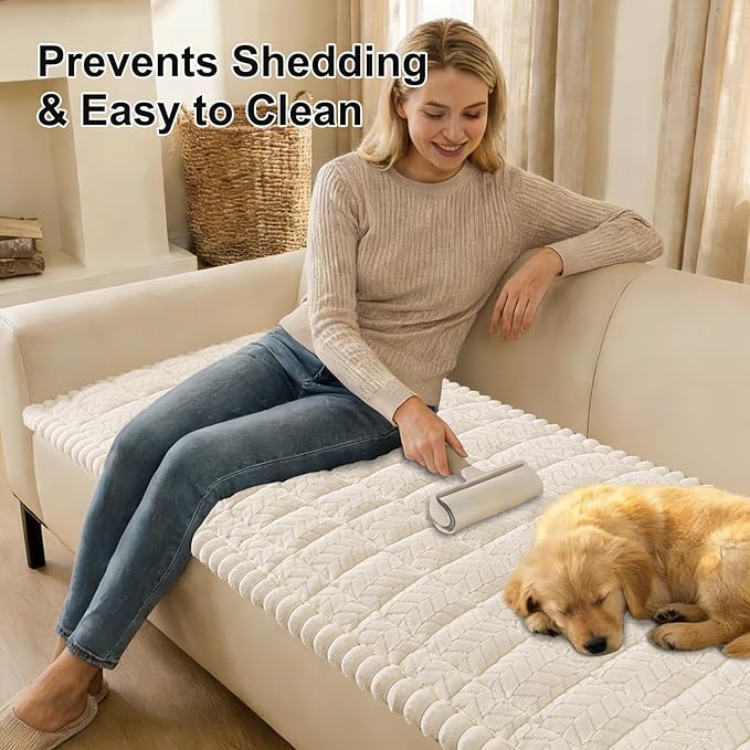 Smiry Non Slip Couch Covers for Dogs, Fuzzy Pet Couch Covers for 2-3 Cushion Sofa Pet Friendly, Soft Sofa Slipcovers Cushion Furniture Protector Washable (Beige, 43" x 63")