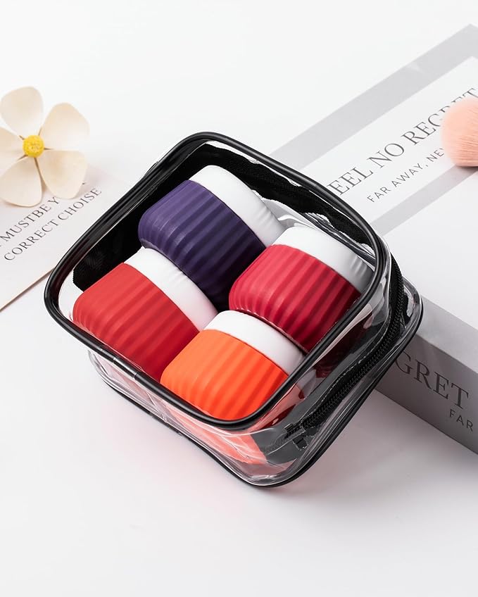 4 Pack Travel Size Toiletries, TSA Approved Silicone Jars, Leak-Proof, Wide Opening, Portable with Clear Bag