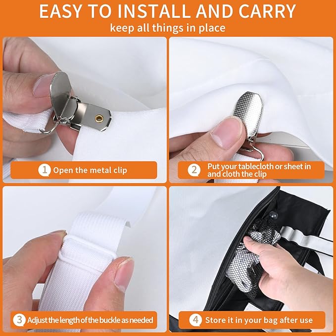 Table Cloth Holder Clips Hidden Straps 5 Pack,Adjustable Elasticity Picnic Tablecloth Clips,Large Clamps for Thick Tables Bench Cover Indoor Outdoor Party Restaurant Camping RV Essential (white)