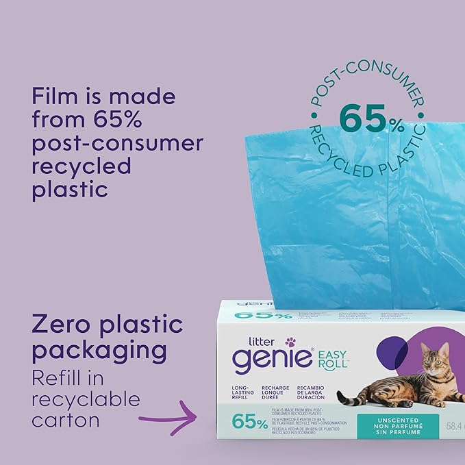 Litter Genie Easy Roll Refill | Cat Litter Refill Bags | 24 Tear-Off Bags | Lasts Up to 6 Months | 65% Recycled Plastic | Zero Plastic Packaging | Fits Litter Genie Easy Roll & Platinum Pails