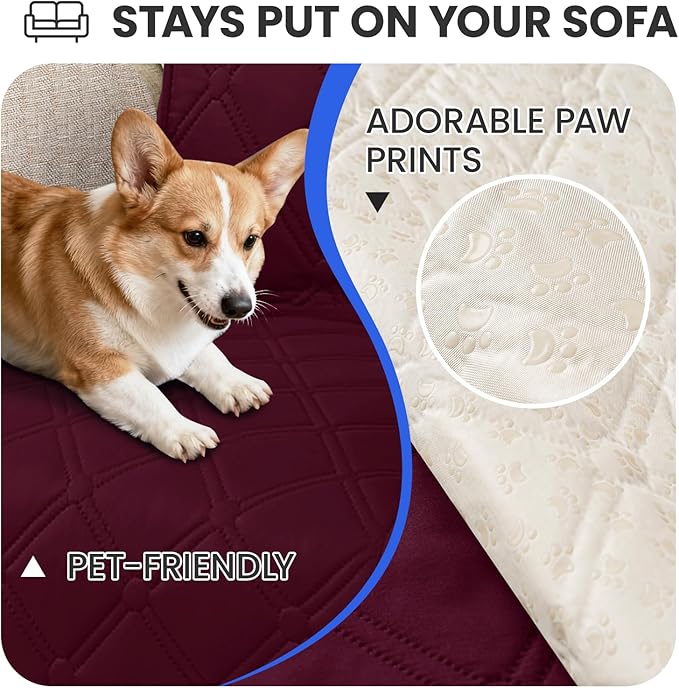 CYCMACO Waterproof Dog Bed Cover, Non-Slip Dog Blanket for Couch, Couch Covers for Dogs Washable, Pet Blanket for Furniture, Pet Bed Mat for Sofa, Car, Pet Supplies Christmas (82x82 Inch, Burgundy)