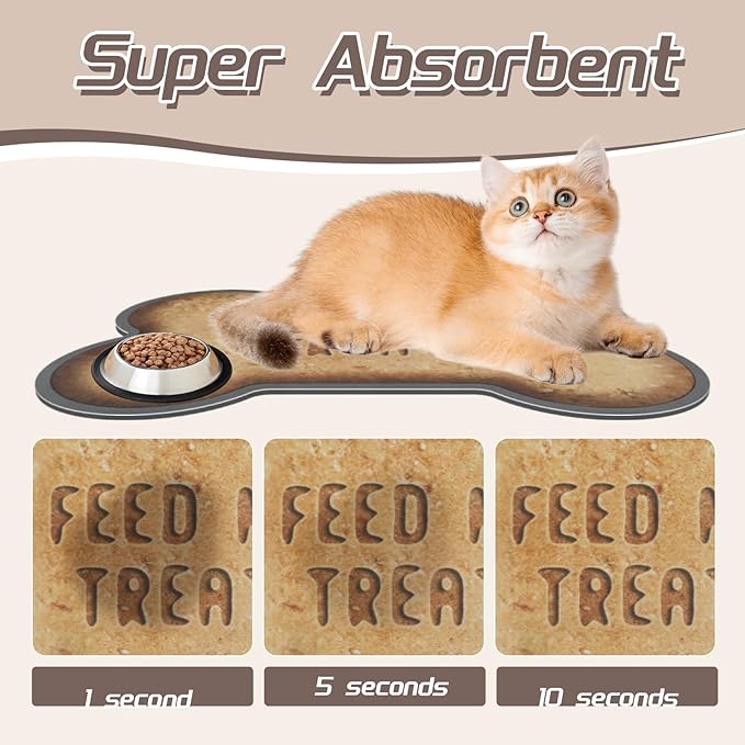 Le couranT Dog Food Plastic Placemat Bone Shaped Water Absorbent Pet Food Mat, Non Slip Placemat for Pets Bowl and Water,Pet Feeding Mat, Quick Dry Water Dispenser Mat, Bone Shaped -16x24 in