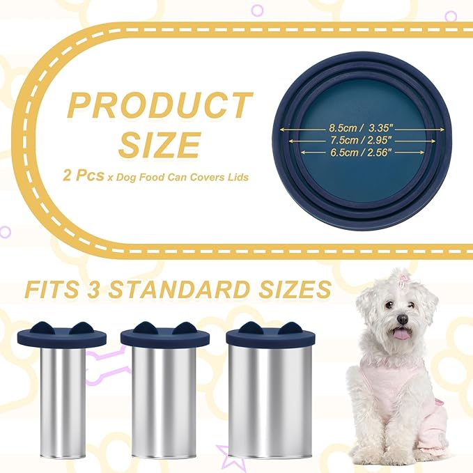 Cat Food Can Covers Lids, Dog Food Can Lids with Cute Pet Ears Shaped Silicone Toppers One Fit 3 Standard Sizes, (Navy Blue, 2Pcs), Intended for Dog/Cat/Pet Food Cans