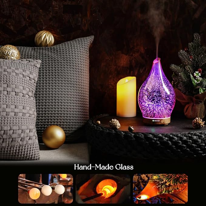 Porseme Essential Oil Diffuser 3D Firework Glass Aromatherapy Ultrasonic Humidifier Rose Gold, Auto Shut-Off, Timer Setting, BPA Free, Aroma Decoration for Home, Office, Gym, Spa, Premium Gift 150ml