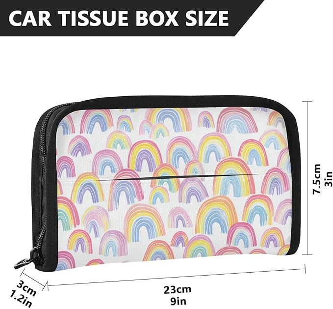 Car Tissue Holder Car Napkin Holder Car Tissue Box Dispenser Storage Case Sun Visor Mask Holder with Adjustable Straps Reusable Refillable Gradient Cute Rainbows